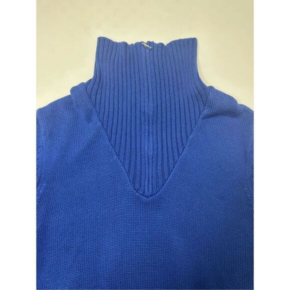 Collection L Women’s Turtleneck 1/3 Zip Cotton Blend Knit Sweater Size 10 Blue - Picture 12 of 13